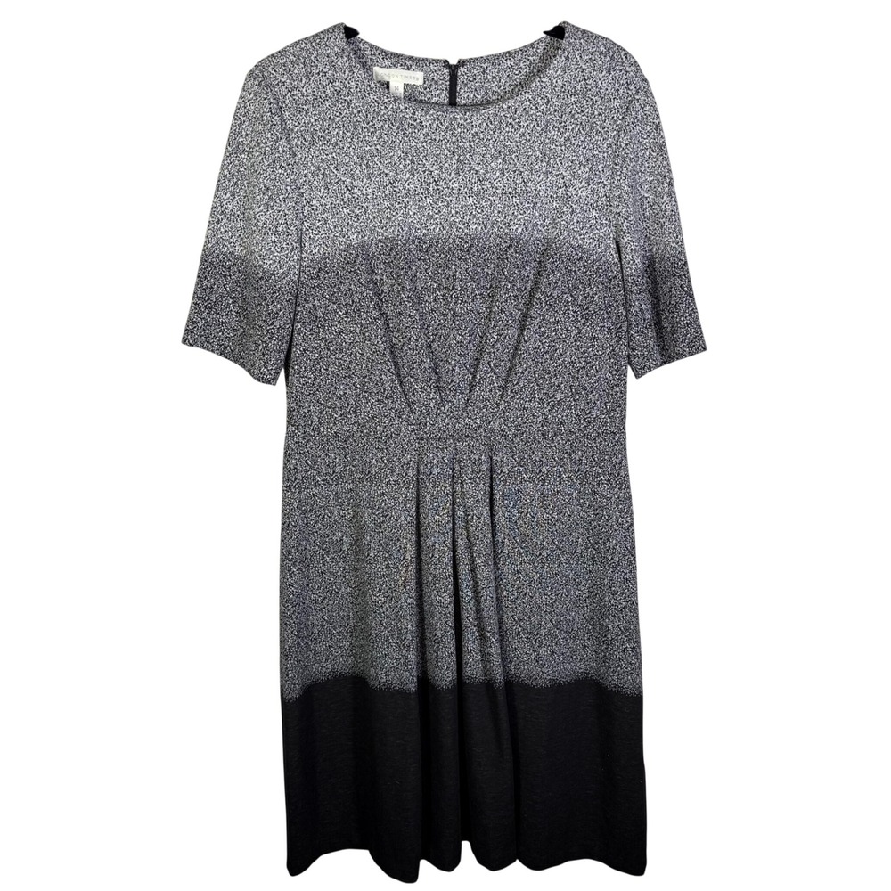 London Times Womens Grey Black Ombre Pleated Sheath Dress Size 14 Short Sleeve
